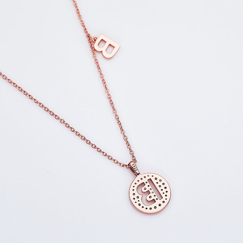 Luxury Initial Letter Necklace Pendant – B , S925 Silver Rose Gold Plated with Top-Quality Brilliant Moissanite