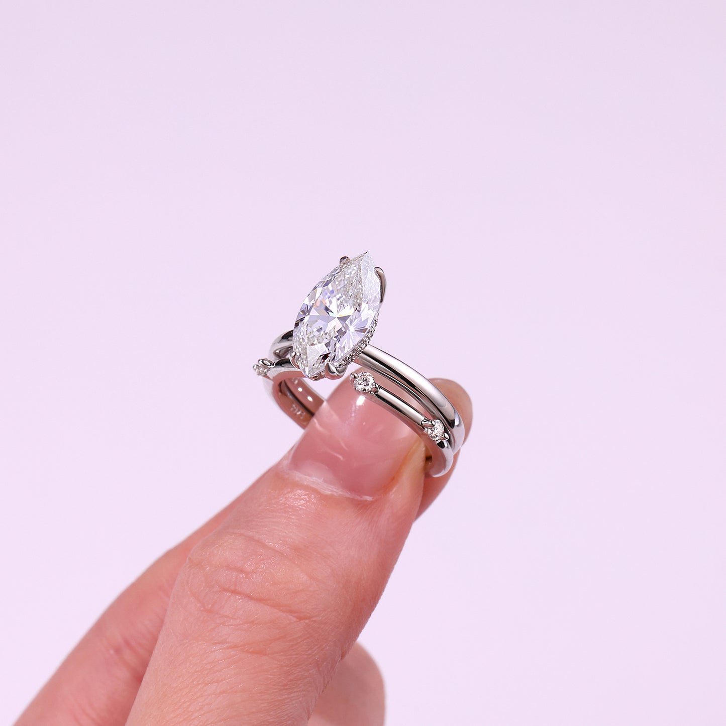 The Moissanite Double Ring Set With Top-quality Moissanite , Luxury Silver Ring S925 Silver Electroplated With Platinum