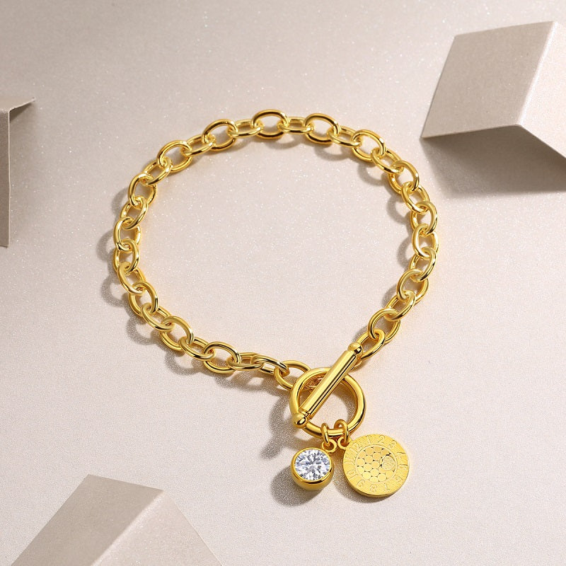 Set With Top-quality Moissanite, This Luxurious And Fashionable Light Luxury Trend Jewelry Silver Bracelet Is S925 Silver-plated With Gold