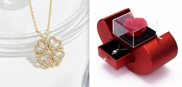 Eternal Preserved Real Red Rose and Necklace Gift Box Set