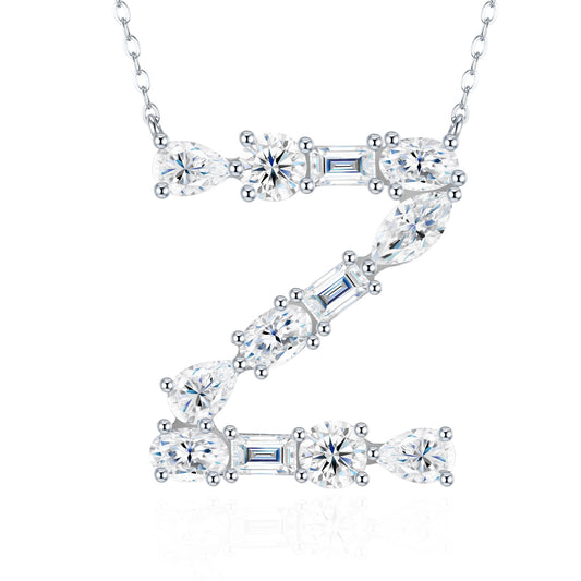 26-Letter -Z - Luxury Silver Necklace Set With Top Moissanite D Color VVS,  S925 Silver Plated Platinum