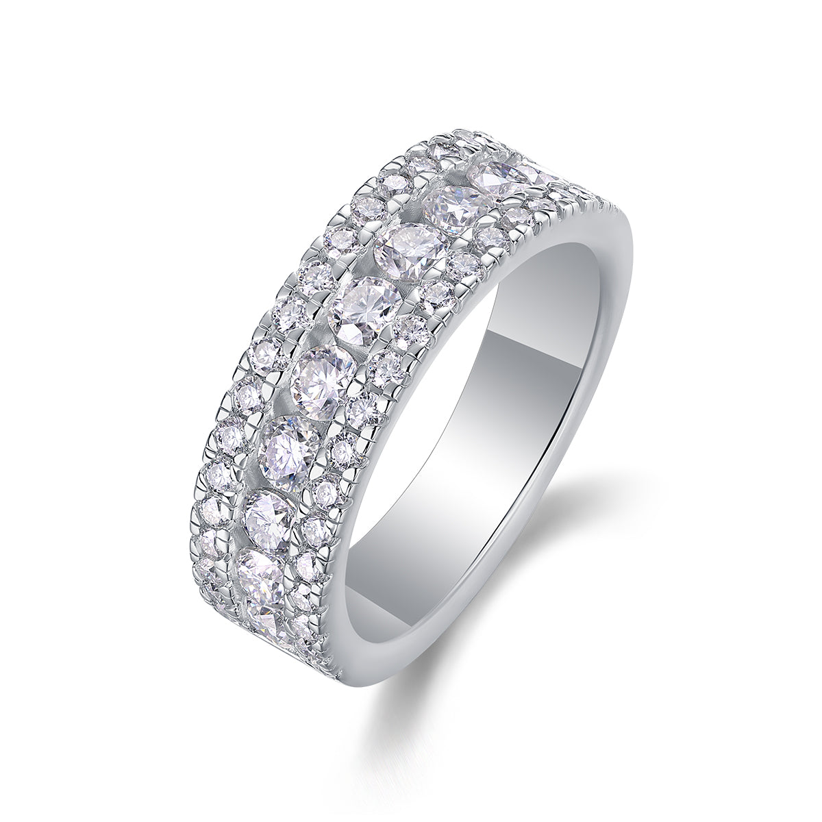 A Luxurious And Fashionable Light Luxury Jewelry Silver Ring Set With Top-quality Moissanite, S925 Silver Plated With Platinum