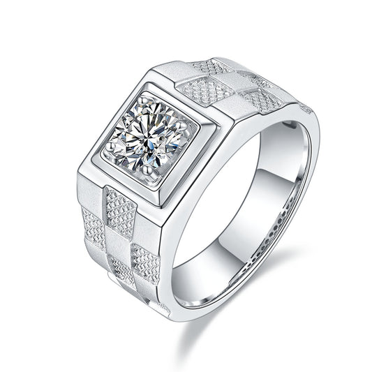 Men's 1-carat Luxury And Fashionable Light Luxury Jewelry Silver Ring Set With Top-quality Moissanite, S925 Silver-plated Platinum