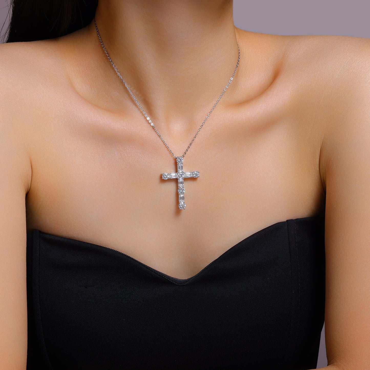 The Light Of Faith - Luxury Moissanite Cross Necklace in Platinum-Plated S925 Silver