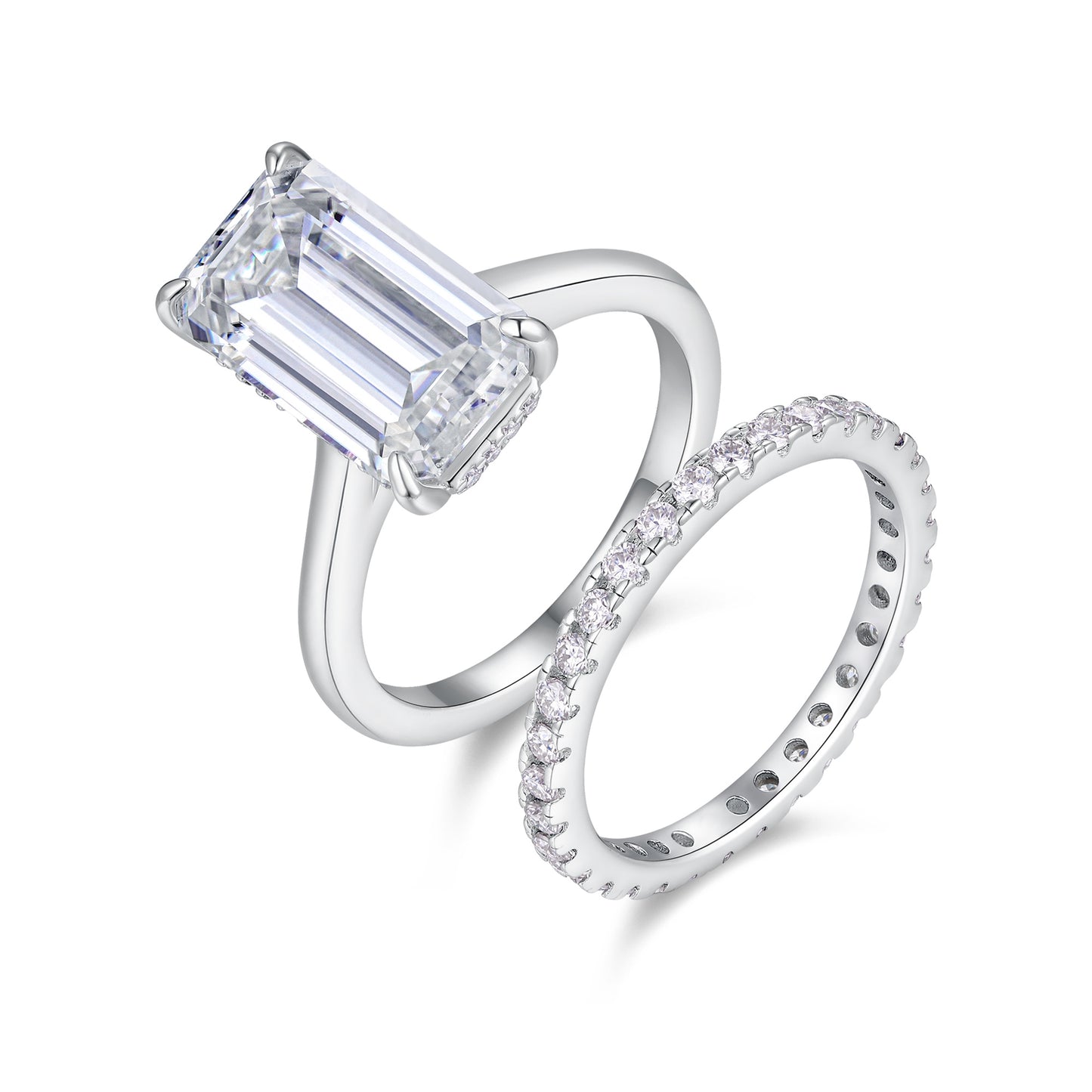 Octagonal Moissanite Double Rings Set With Top-quality Moissanite, Luxury Silver Ring S925 Silver Plating Platinum