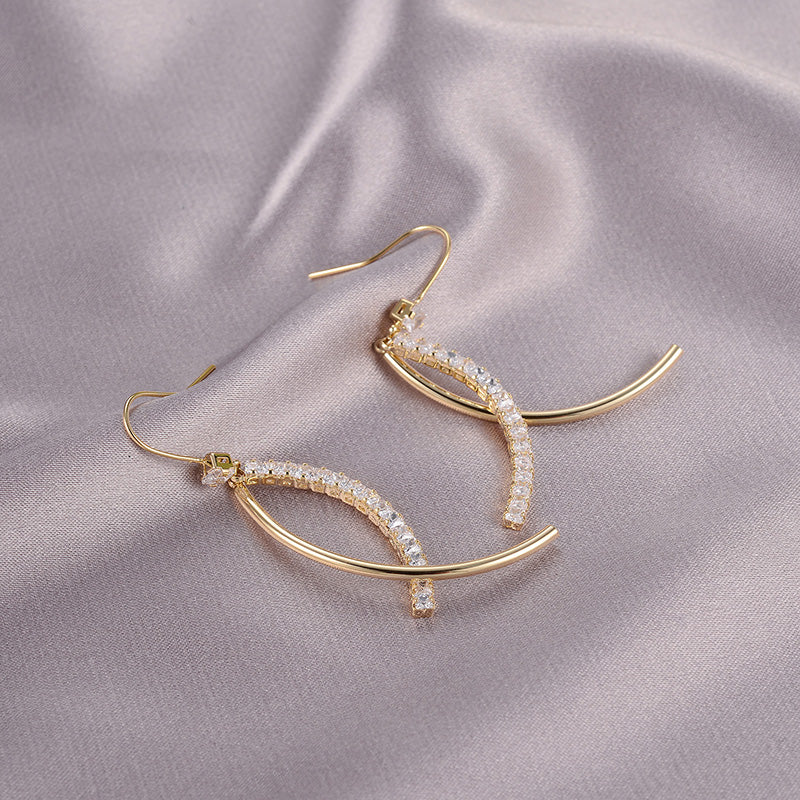 Elegant Gold-Plated Crystal Ribbon Dangle Earrings