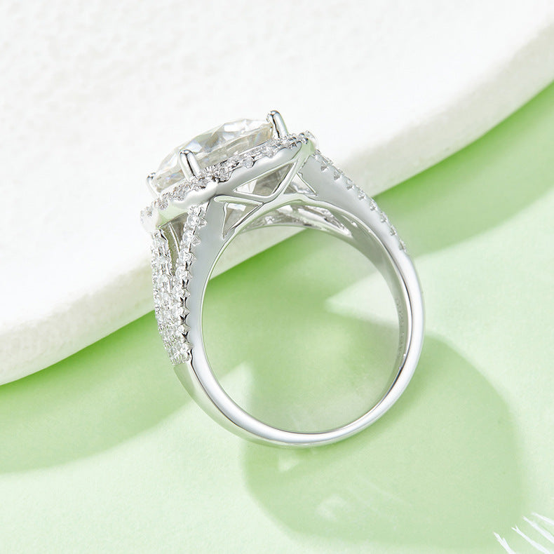 5-carat Luxury Silver Ring Set With Top-quality Moissanite D Color VVS , S925 Silver Plated With Platinum