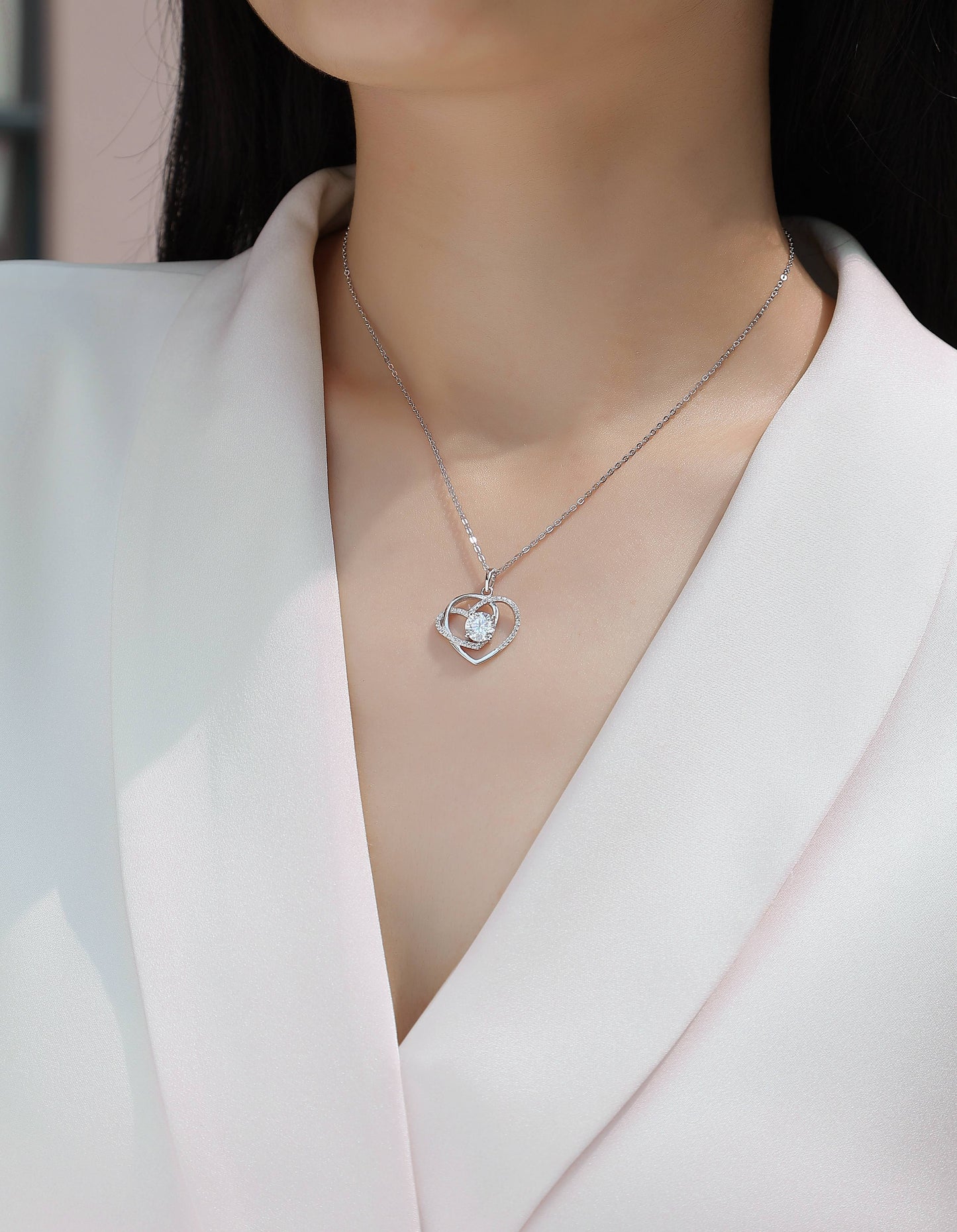 "Eternal Love" Interlocking Heart Moissanite Necklace – S925 Platinum Plated, D Color VVS1