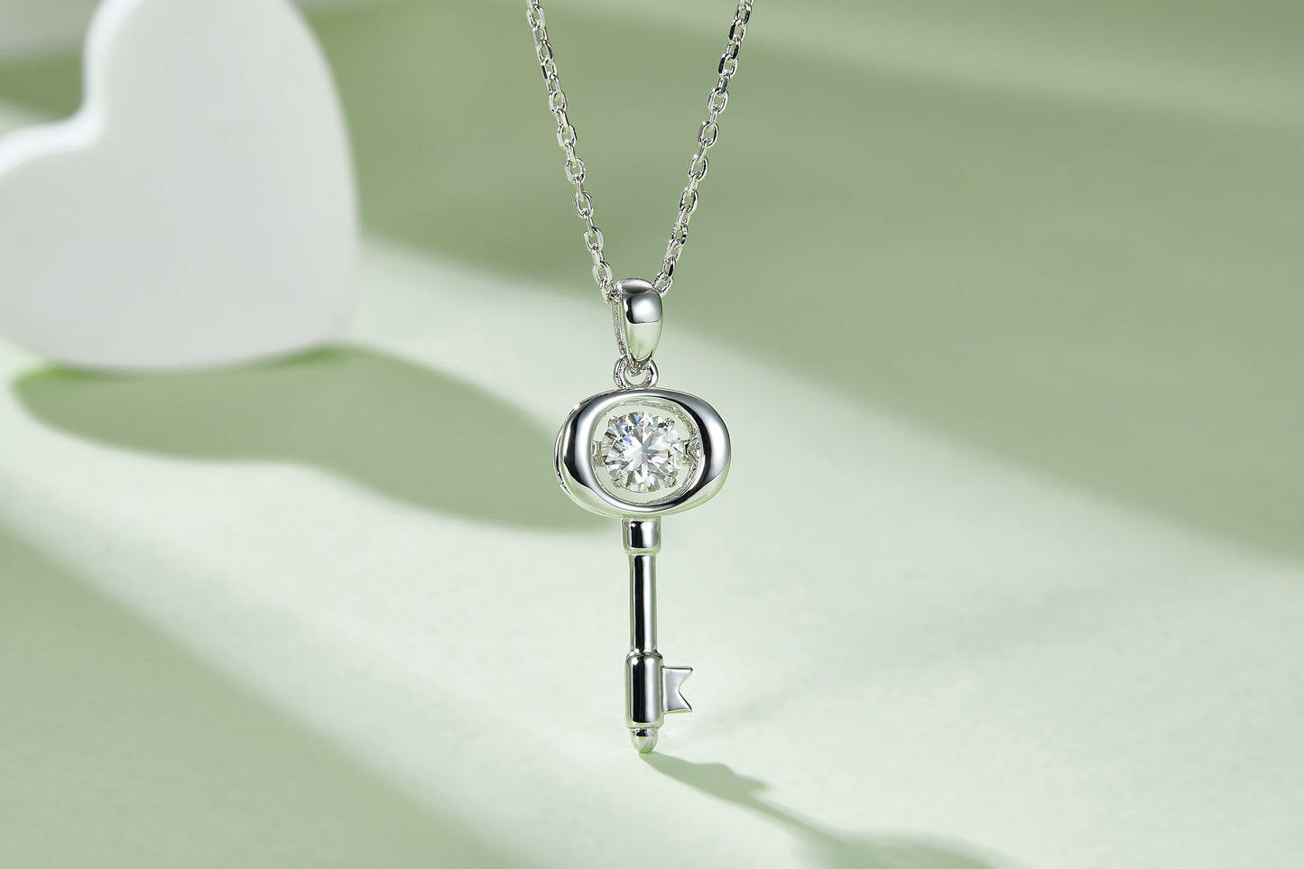 Luxury D Color VVS Moissanite Key Necklace in S925 Sterling Silver | Platinum Plated Key Pendant Jewelry