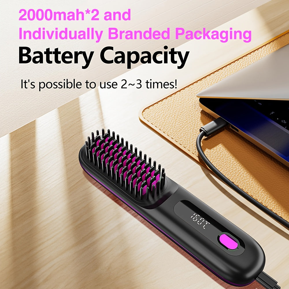 Cordless Hair Straightener Brush: Rapid Heating, USB Rechargeable Hot Comb for Women