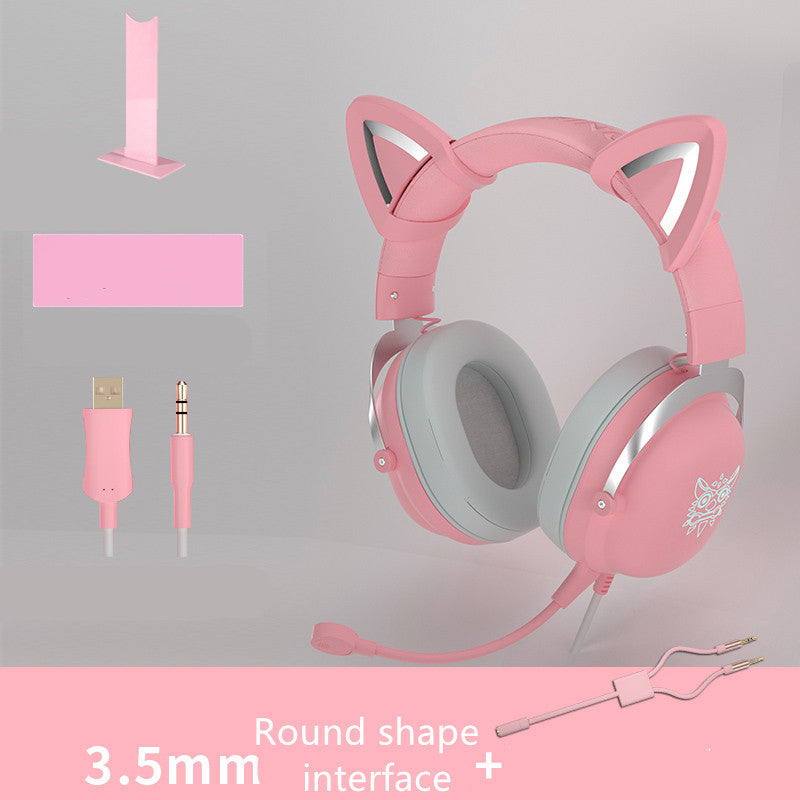 Casque de jeu RGB à réduction de bruit avec microphone et oreilles de chat amovibles.