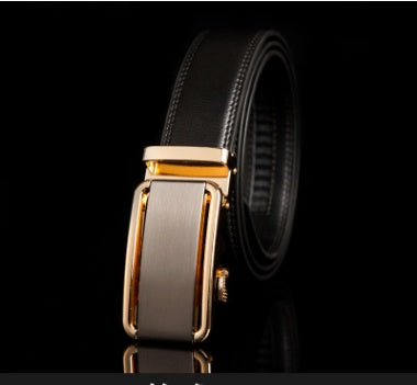 Men's Genuine "Two-Layer Cowhide" Leather Ratchet Belt – Automatic Slide Buckle for Exact Fit, Business & Casual