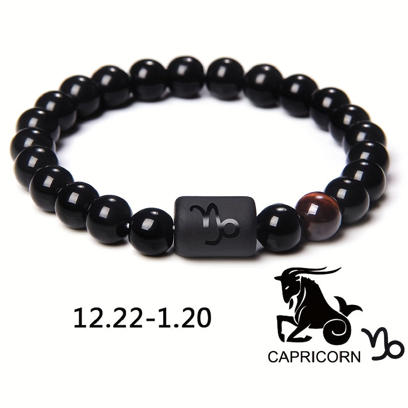 Unisex 12 Constellation Natural Black Obsidian Beaded Bracelets