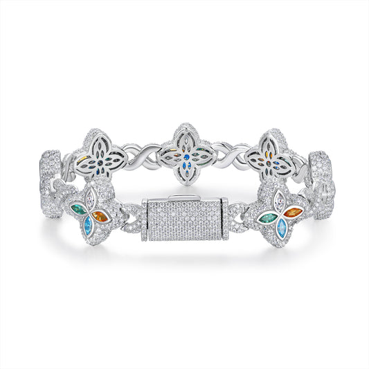 Luxury Silver Bracelet Featuring Top-quality Moissanite, Made Of S925 Silver Electroplated With Platinum.