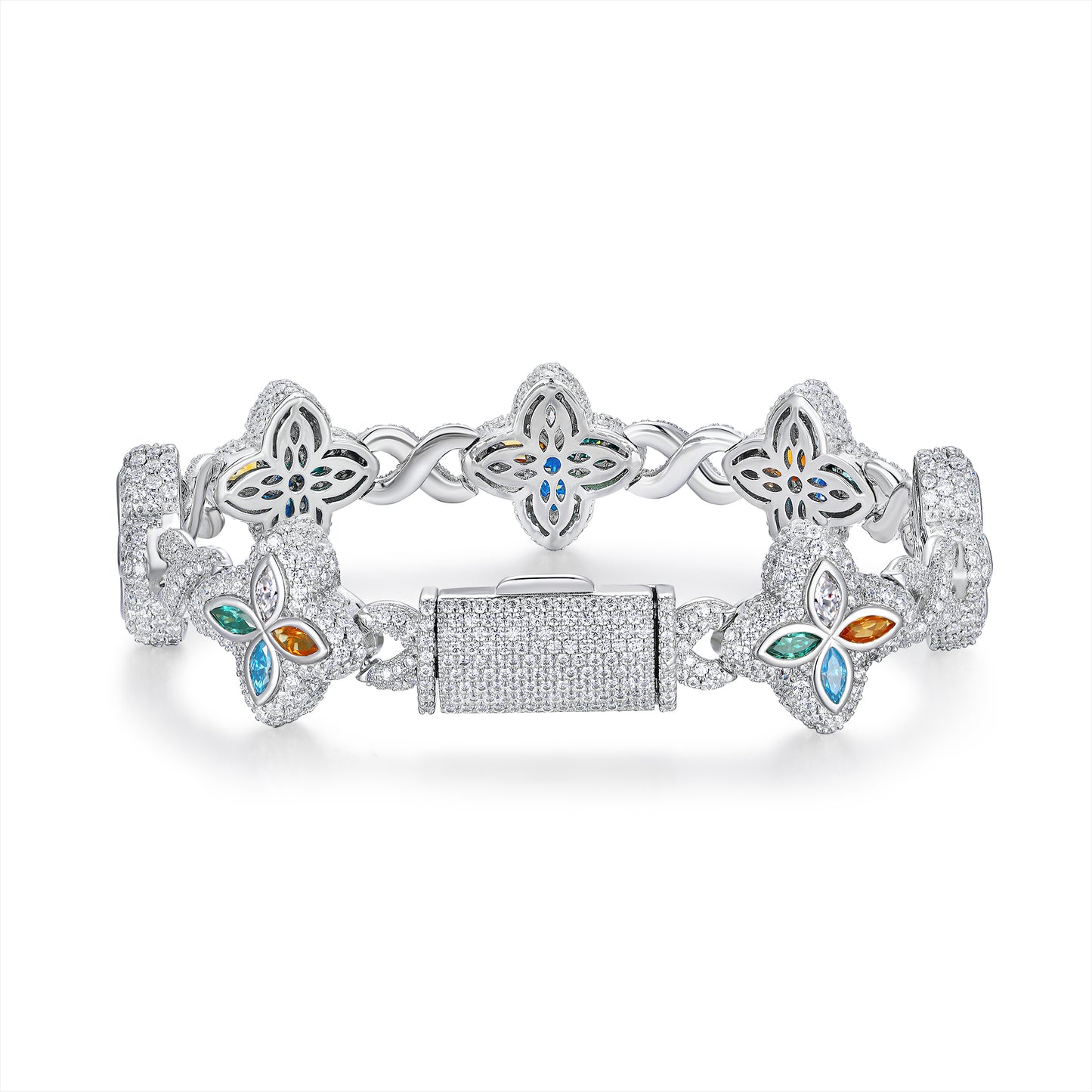 Luxury Silver Bracelet Featuring Top-quality Moissanite, Made Of S925 Silver Electroplated With Platinum.