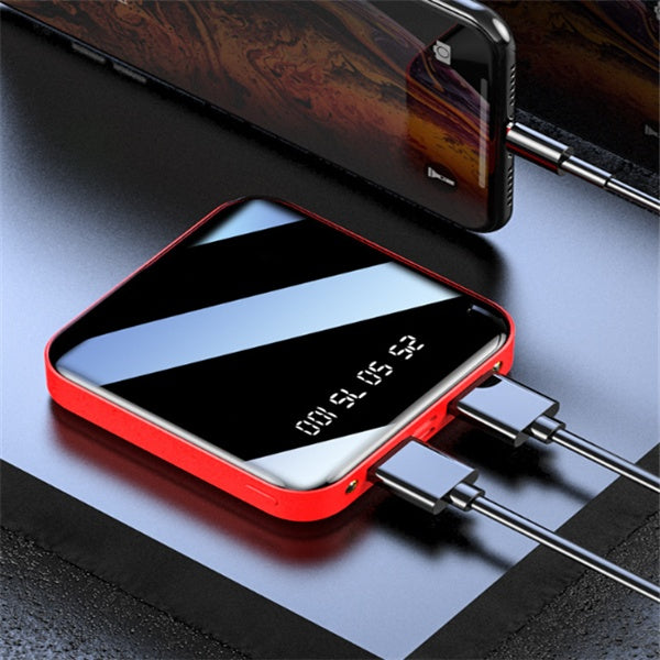 Mini Portable Power Bank (10000/20000mAh) – Ultra-Slim External Battery Pack with Full Mirror Digital Display & Dual USB Fast Charging