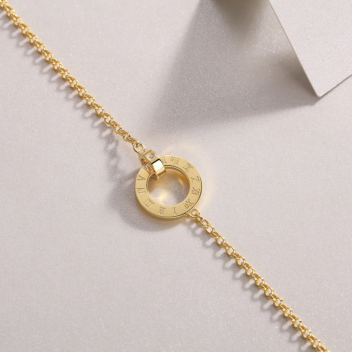 Luxury S925 Silver Gold-Plated Roman Numeral Chain Bracelet