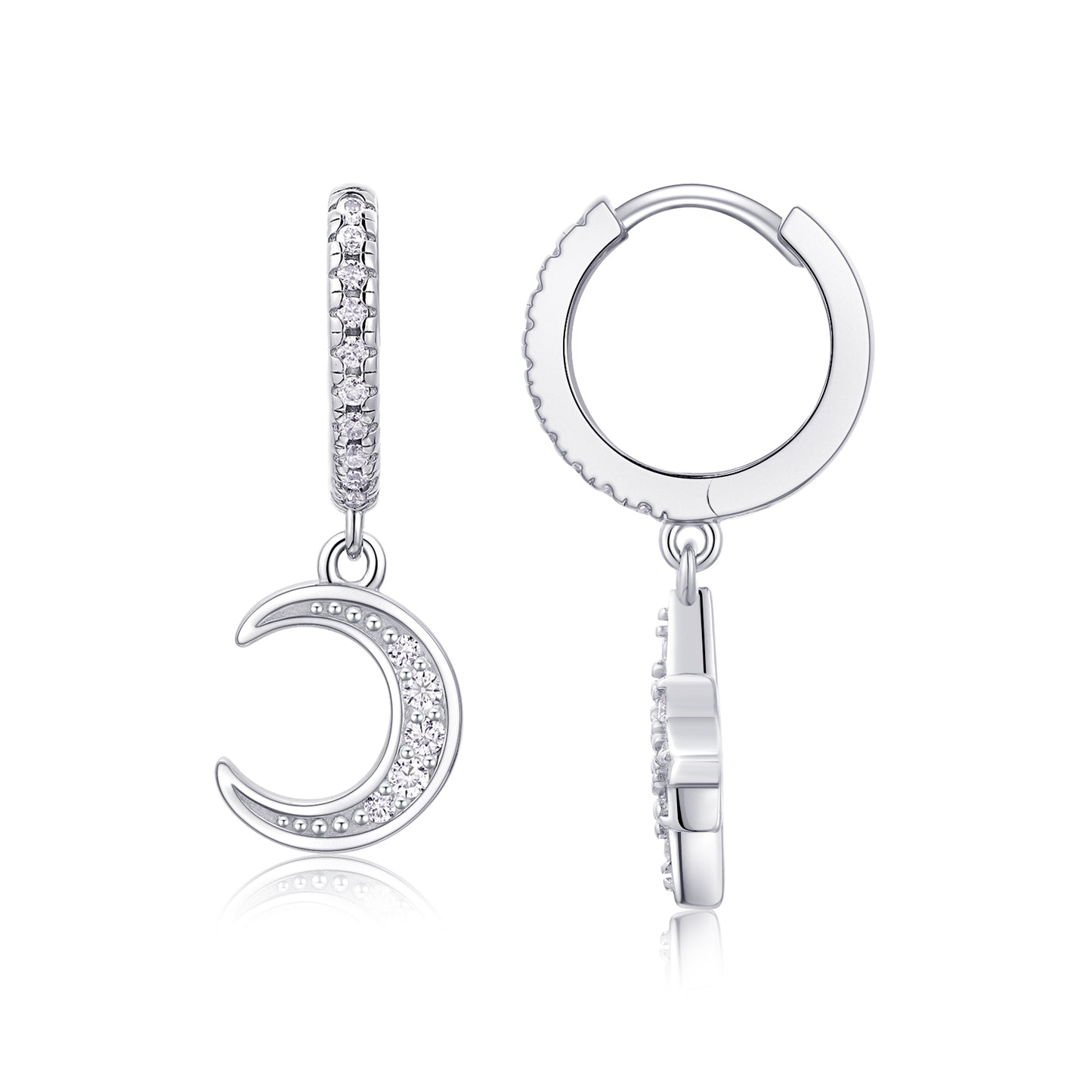 S925 Sterling Silver Moissanite Star and Moon Earrings Set, Platinum-Plated Studs