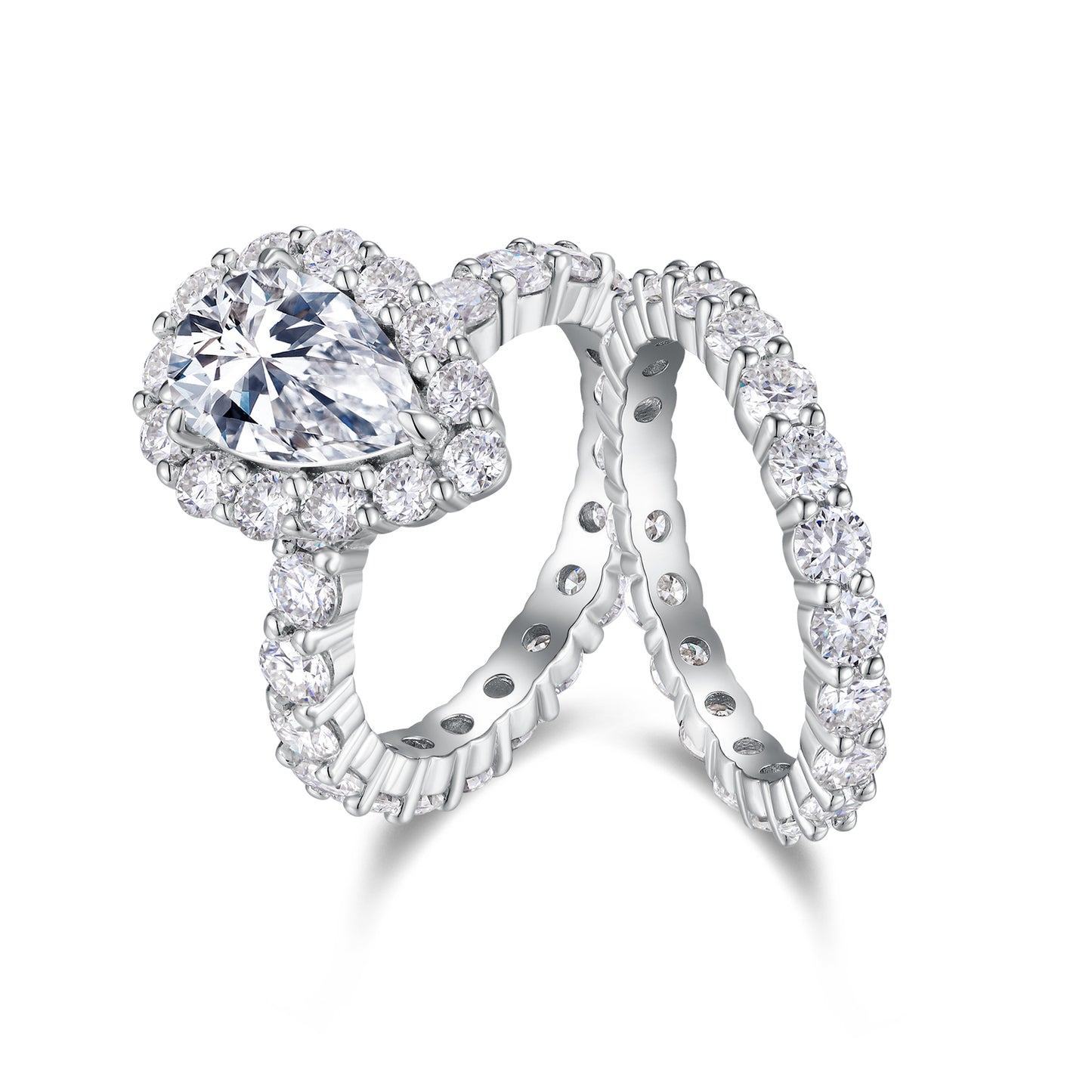Love Ring - Luxury Silver Ring Set With Top-quality Pear-shaped Moissanite D Color VVS, S925 Silver And Platinum-plated Diamond Wedding Ring