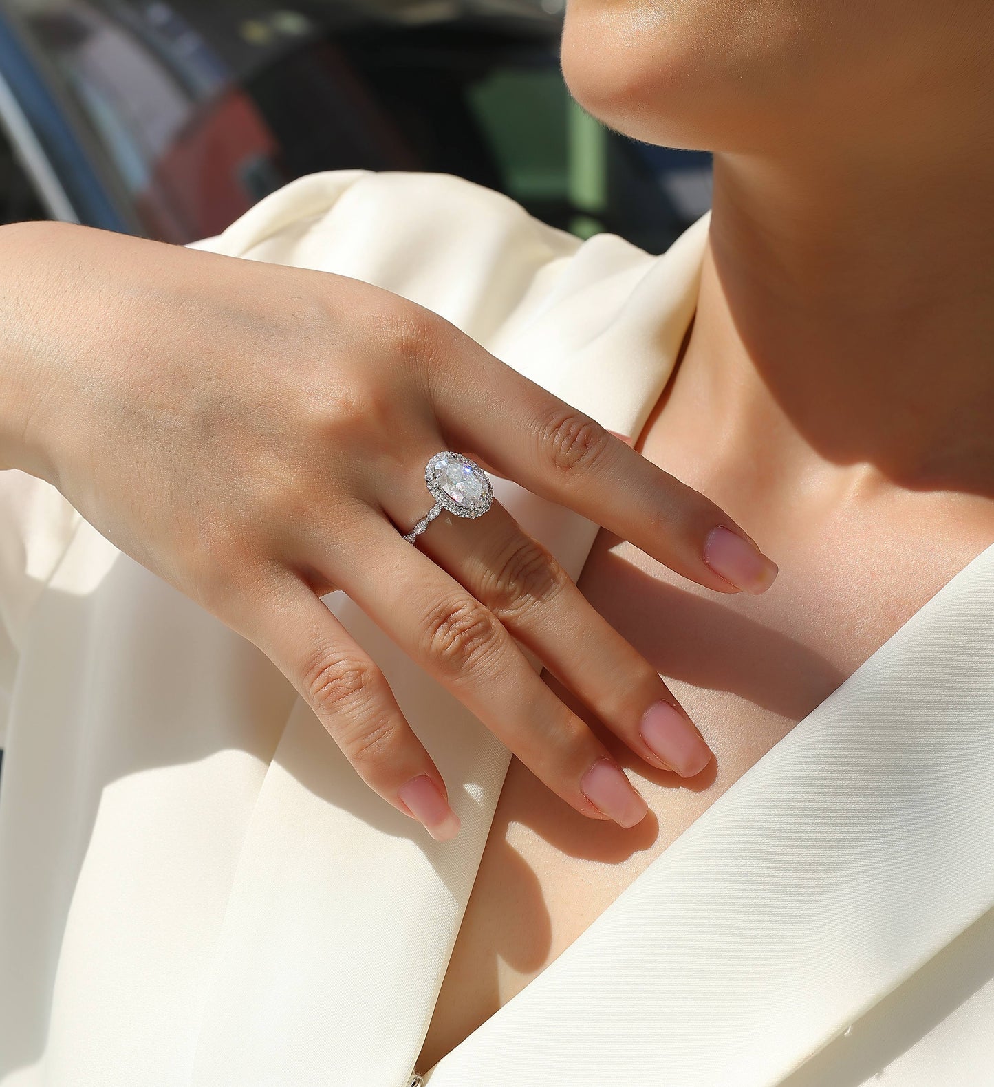 Moonlight Pupil - Luxury Silver Ring Set With Top-quality Egg-shaped Moissanite D Color VVS,  S925 Silver And Platinum-plated Diamond Ring