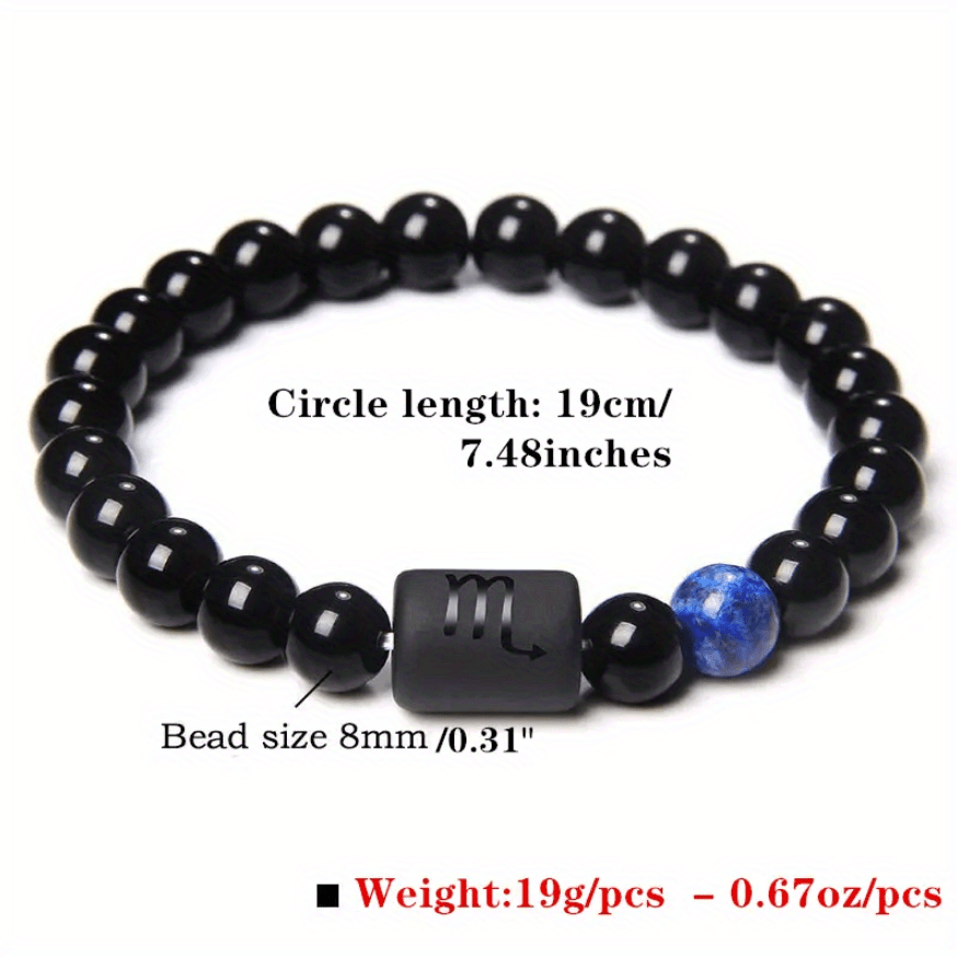 Unisex 12 Constellation Natural Black Obsidian Beaded Bracelets