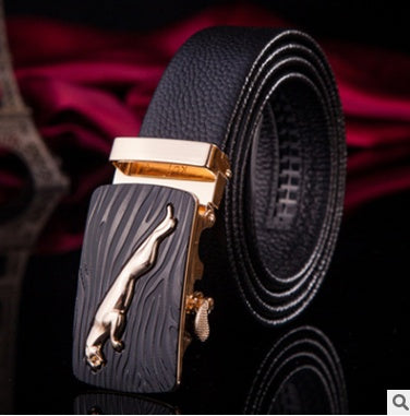 Men's Genuine "Two-Layer Cowhide" Leather Ratchet Belt – Automatic Slide Buckle for Exact Fit, Business & Casual