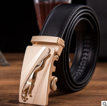 Men's Genuine "Two-Layer Cowhide" Leather Ratchet Belt – Automatic Slide Buckle for Exact Fit, Business & Casual