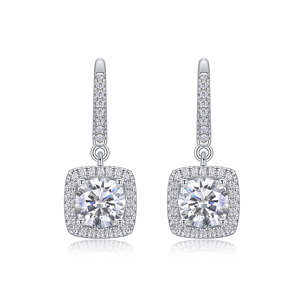 Luxury Silver Stud Earrings Set With Top-quality Moissanite , S925 Silver Plated Platinum