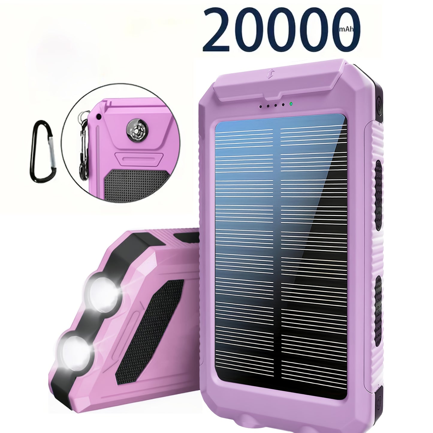 20000mAh Portable Solar Power Bank with Dual USB – Outdoor Mobile Charger with LED Flashlight & Compass for Camping & Hiking