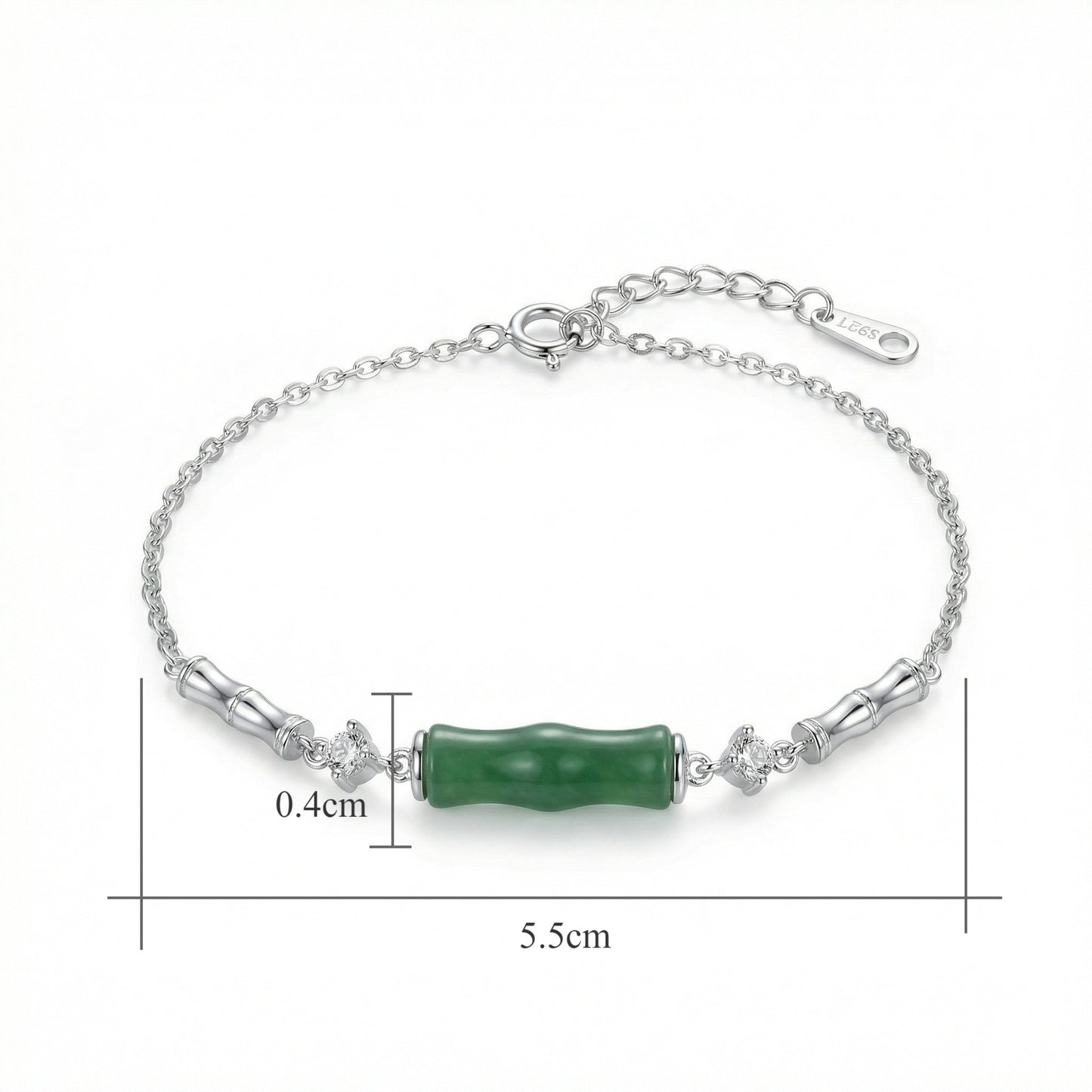 925 Sterling Silver Elegant S925 Sterling Silver Green Jade Bamboo Bracelet with Sparkling Zirconia