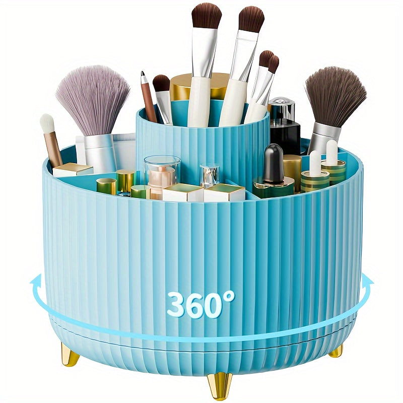 360° Rotating Makeup Brush Holder with 5 Compartments – Space-Saving Organizer for Cosmetics & Accessories