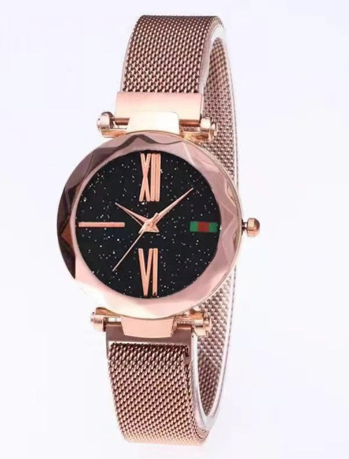 Starry Sky Women's Watch - Magnetic Mesh Band & Faceted Crystal Dial