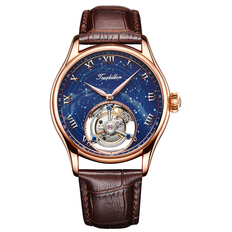 Men's Luxury Star Tourbillon Mechanical Watch - Starry Sky Dial ,Sapphire Crystal, 50m Waterproof