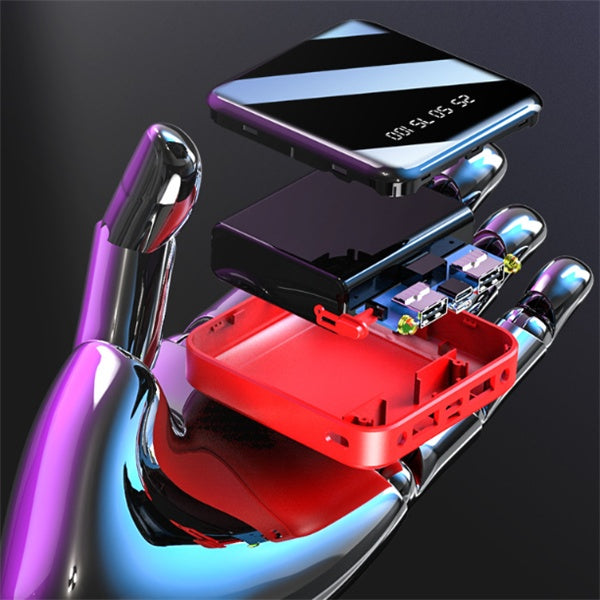 Mini Portable Power Bank (10000/20000mAh) – Ultra-Slim External Battery Pack with Full Mirror Digital Display & Dual USB Fast Charging