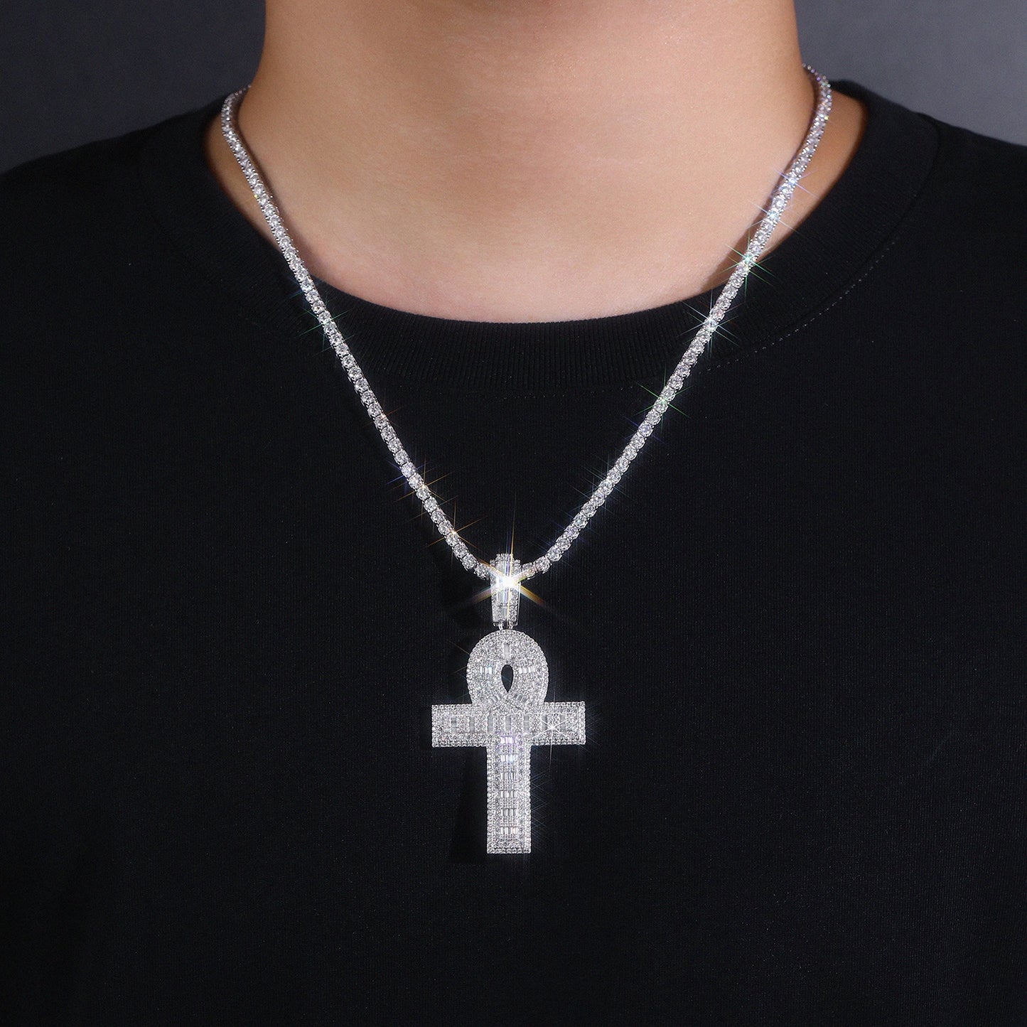 Luxury Silver Necklace Set With Top-quality Moissanite, S925 Silver Electroplated With Platinum