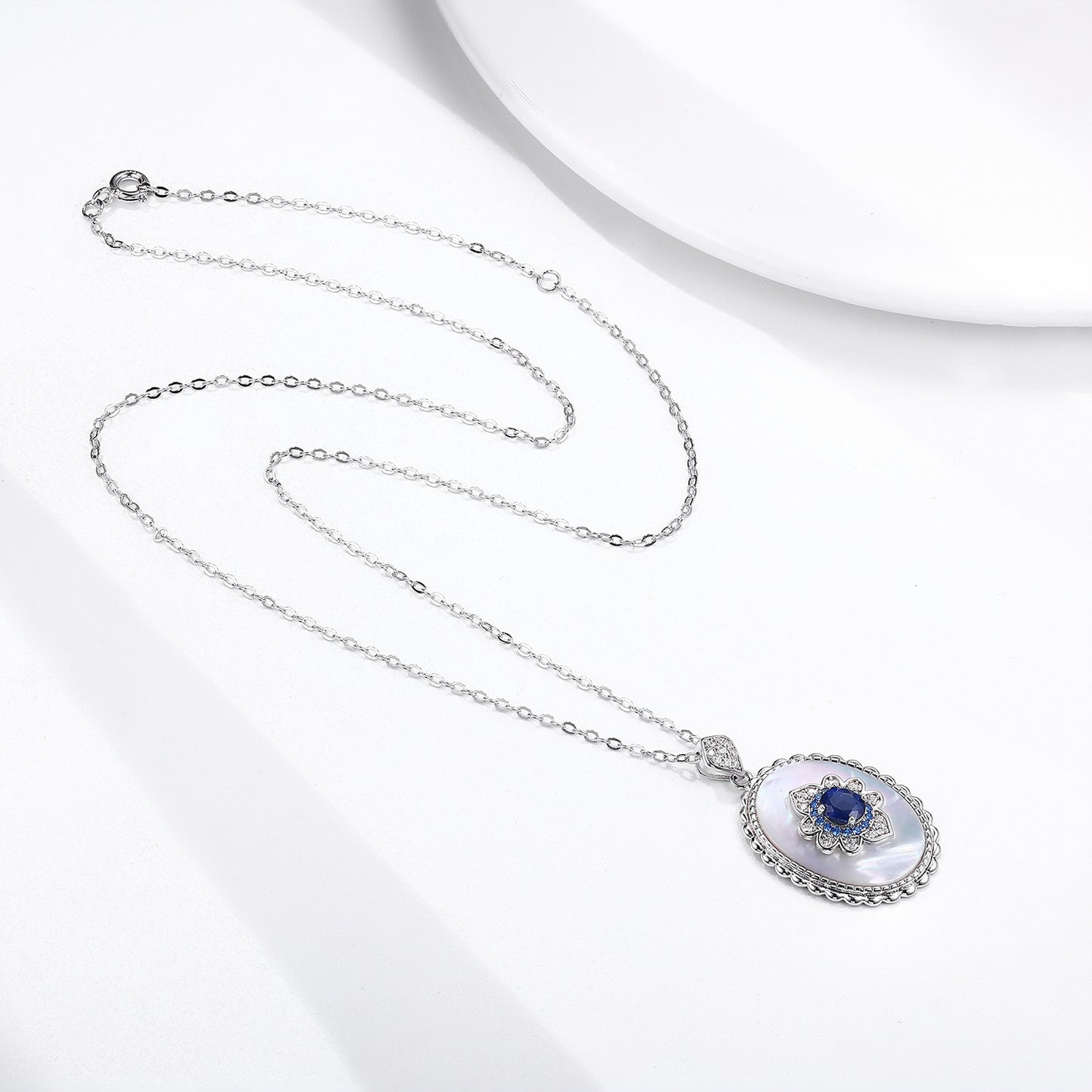 Women’s 925 Sterling Silver Necklace with Sapphire & Diamond Pendant