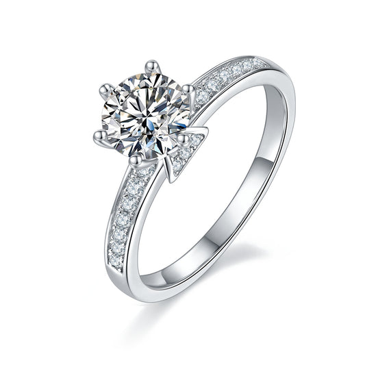 1-carat Luxury Silver Ring Set With Top-quality Moissanite, S925 Silver Plated Platinum