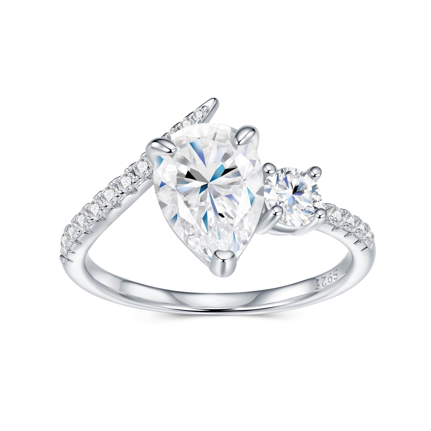 Luxury Silver Ring Set With Top-quality Moissanite D Color VVS ,  Made Of S925 Silver With Electroplated Platinum.
