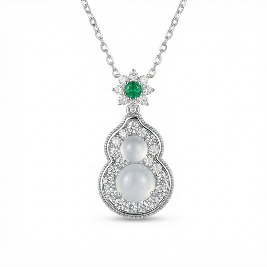 925 Sterling Silver Elegant Hulu Pendant Necklace with Translucent Moonstones and Green Emerald Accent