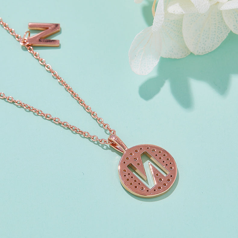 Luxury Initial Letter Necklace Pendant – N , S925 Silver Rose Gold Plated with Top-Quality Brilliant Moissanite