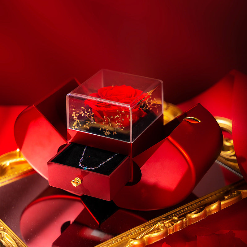 Eternal Preserved Real Red Rose and Necklace Gift Box Set