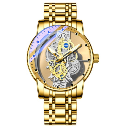 Luxurious Gold Plated Skeleton Quartz Watch for Men