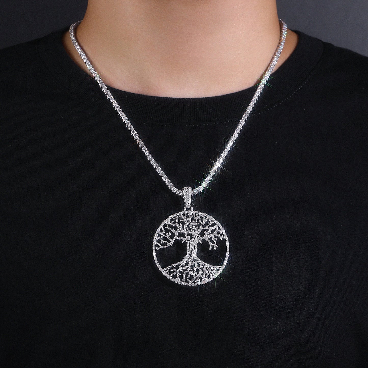 Luxury Silver Necklace Set With Top-quality Moissanite, Silver Electroplated With Platinum