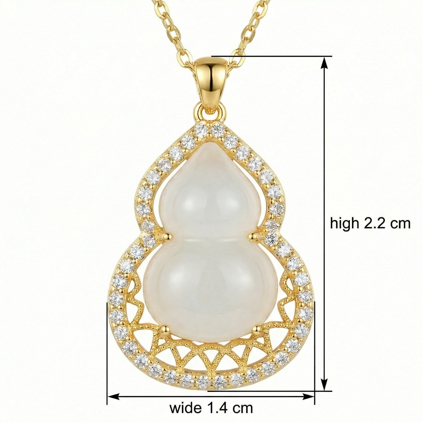 925 Sterling Silver Elegant White Jadeite Calabash Pendant with Shimmering Stones and Ornate Lattice Frame