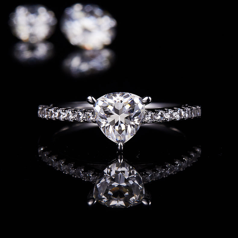 Luxury Silver Ring Triangular Moissanite Set With Top-quality Moissanite D Color VVS,  S925 Silver Electroplated With Platinum