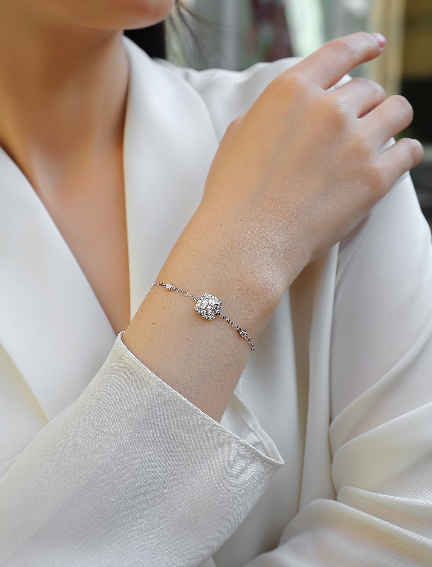Long-lasting Love - Luxurious And Fashionable Light Luxury Jewelry Silver Bracelet And Bracelet Set With Top-quality Moissanite, S925 Silver-plated Platinum