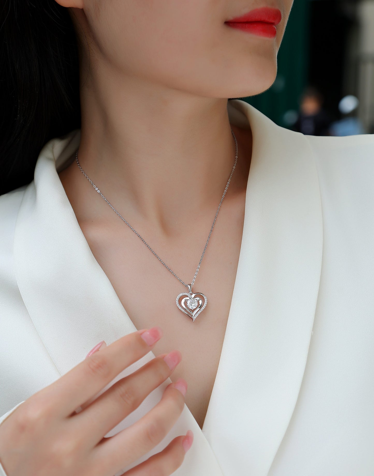 Telepathy * Heart Moissanite Pendant Necklace – Top-Quality Moissanite D Color VVS1, S925 Silver with Platinum Plating