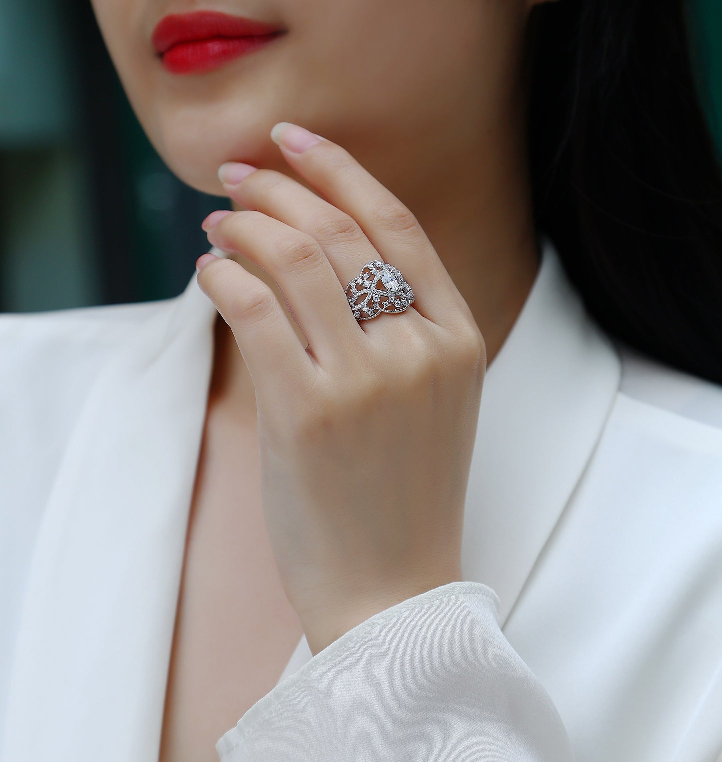 Moonlight Waltz - Set With Top-quality Moissanite S925, Silver And Platinum-plated Diamond Wedding Ring. The Ring Can Be Tested With A Diamond Pen In Yellow Gold And Rose Gold