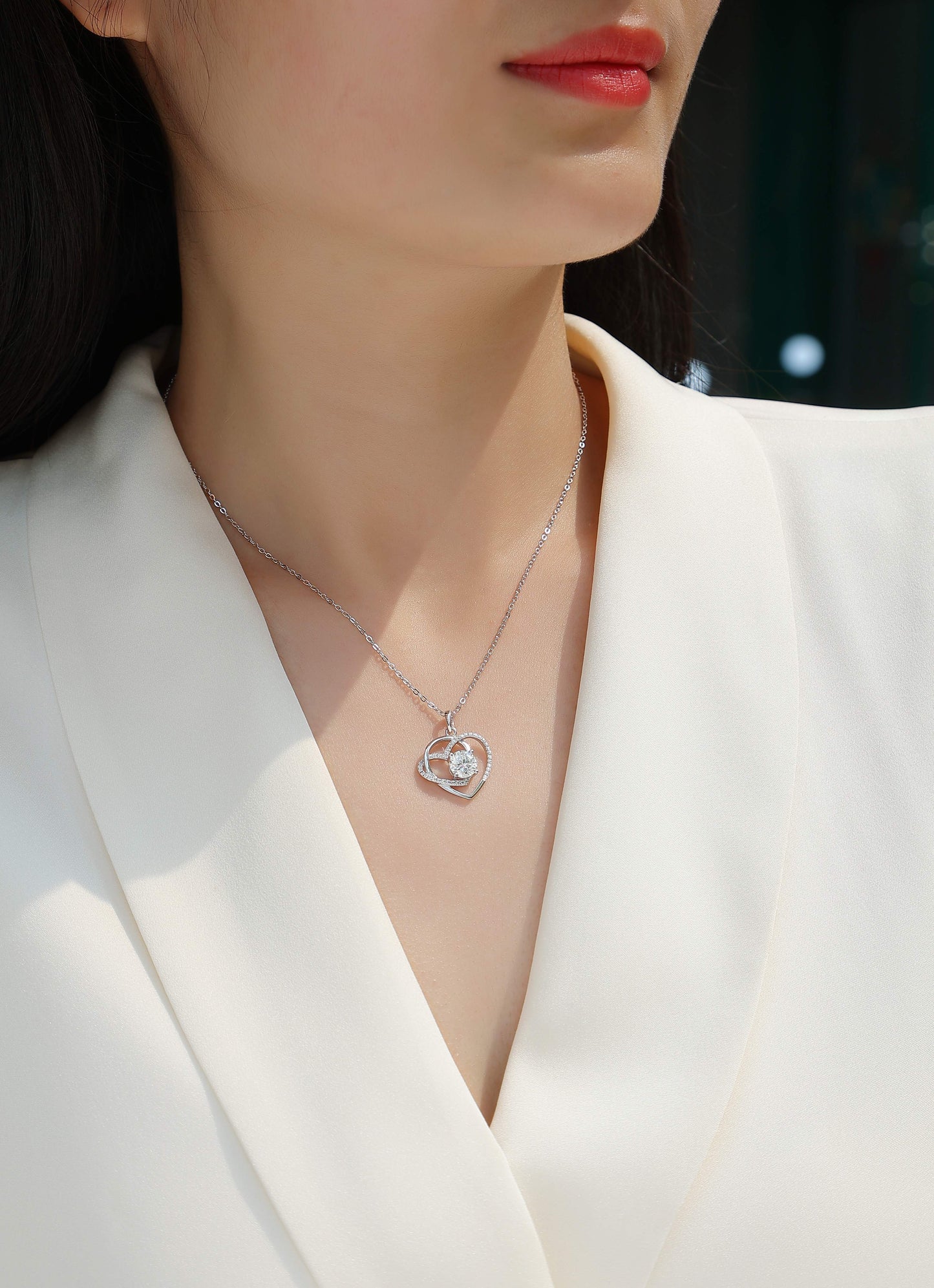 "Eternal Love" Interlocking Heart Moissanite Necklace – S925 Platinum Plated, D Color VVS1