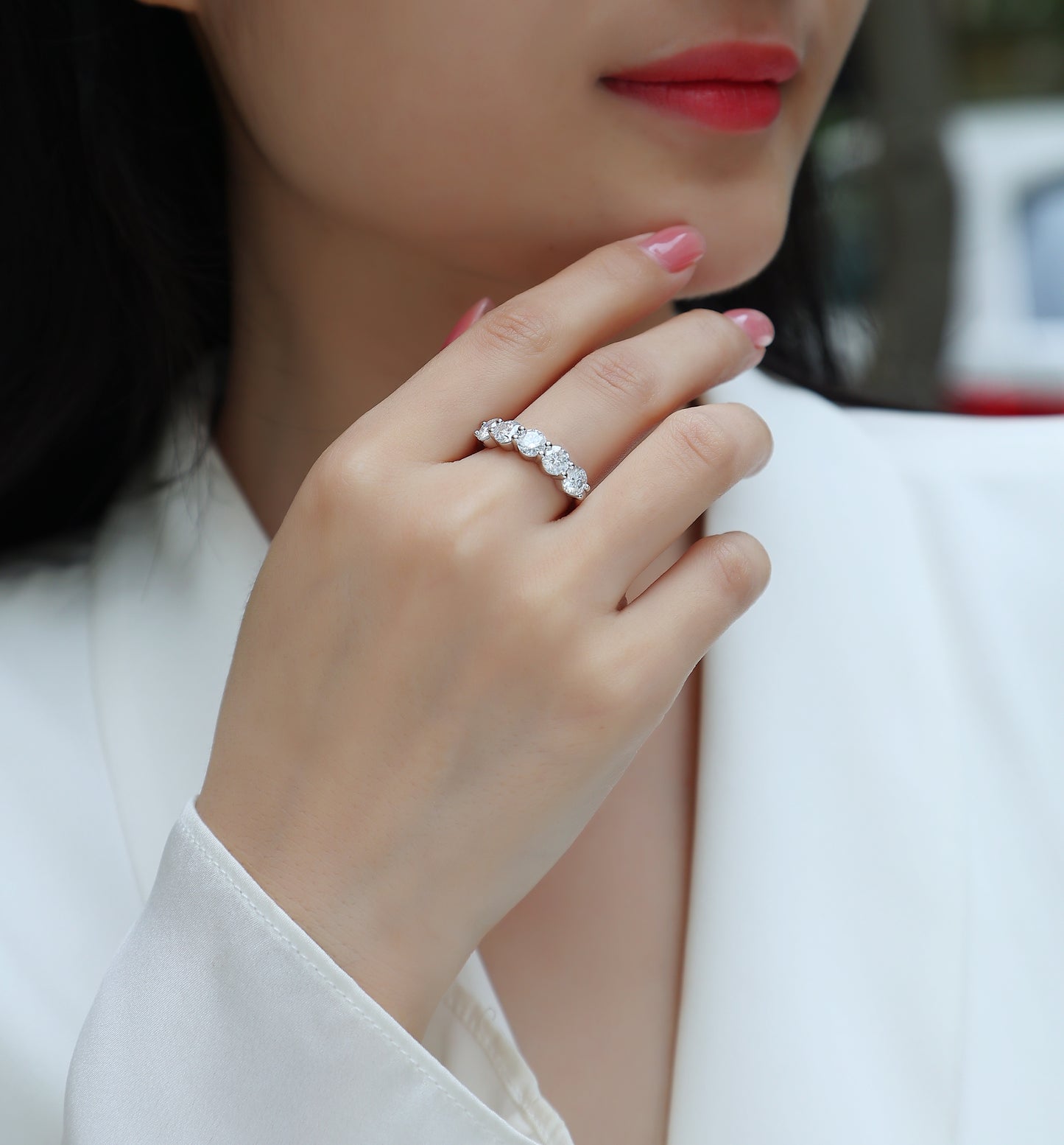 Luxury Silver Ring Set With Top-quality Moissanite D Color VVS , S925 Silver Plated With Platinum